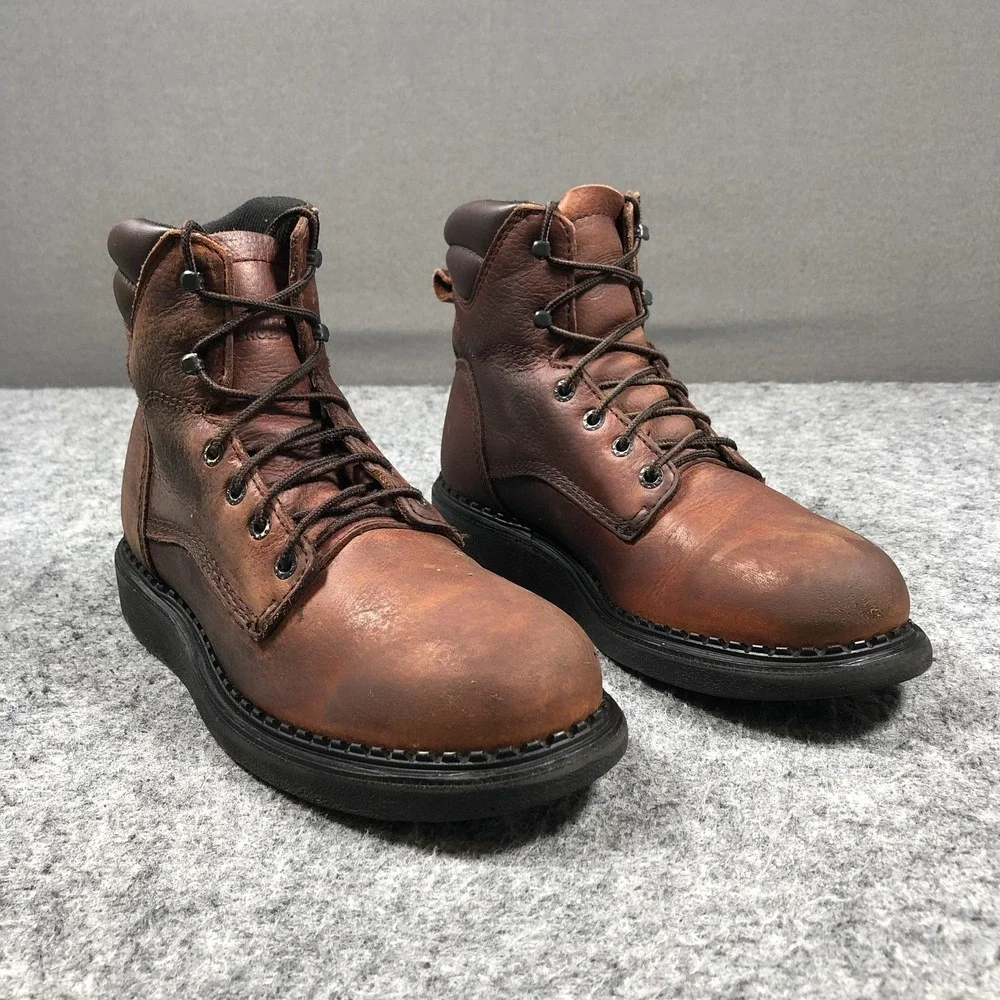 Vintage 2007 Red Wing EH Work Boots Mens 8D Brown Leather USA Made Lace Up